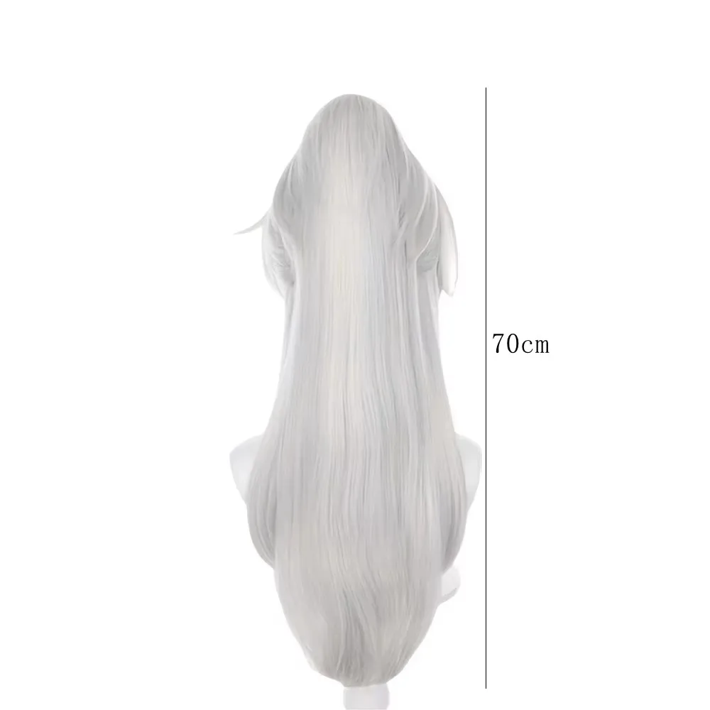 Silver White Long Cosplay Wig with Side Bangs Heat Resistant Synthetic Hairpiece for Men Women Halloween Party Costume