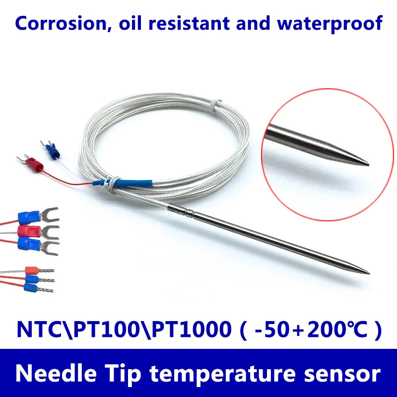 NTC\PT100\PT1000 Class A Temperature Sensor 4X100mm Needle Tip Wire Shielded Cable 1-8m Meter Food Grade Stainless Steel SUS304