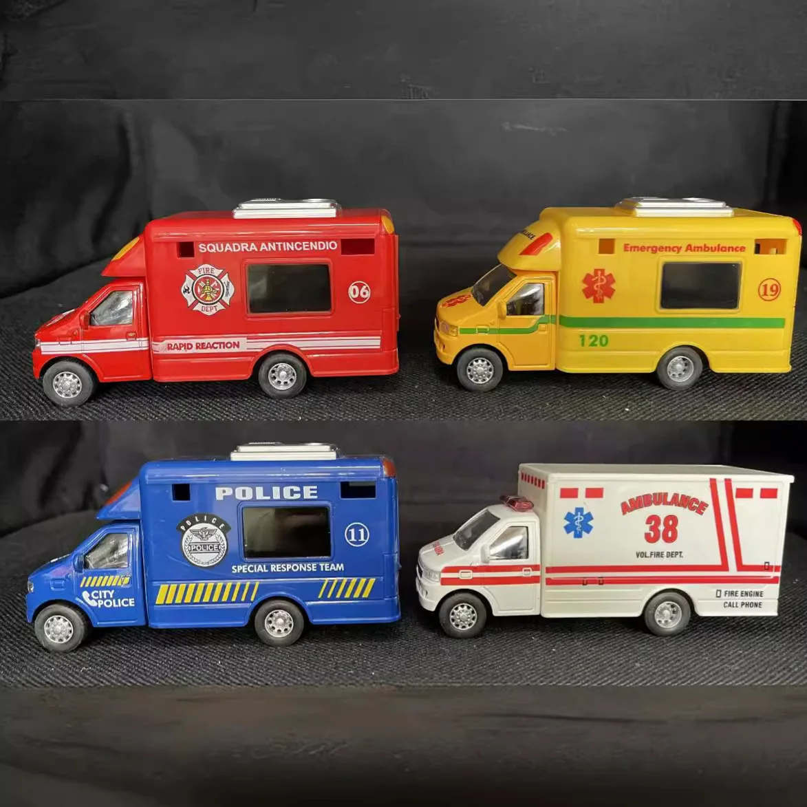 Kids 1:43 Alloy Car Model Simulation Medical Car Ambulance Caravan Camper Fast Food car Ice Cream car Fire Trucks Pull Back Car