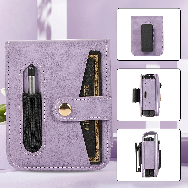 

For Samsung Galaxy Z Flip 5 Case PU Leather Magnetic Wallet Card Bag Belt Clip Tempered Film Folding Shockproof Hard Cover