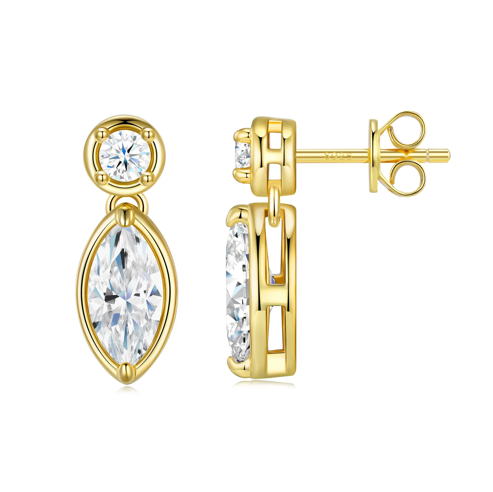 

Stunning 2CT D-Color Marquise-Cut Double Moissanite Earrings, 18K Gold Plated over S925 Sterling Silver, Jewelry for Women