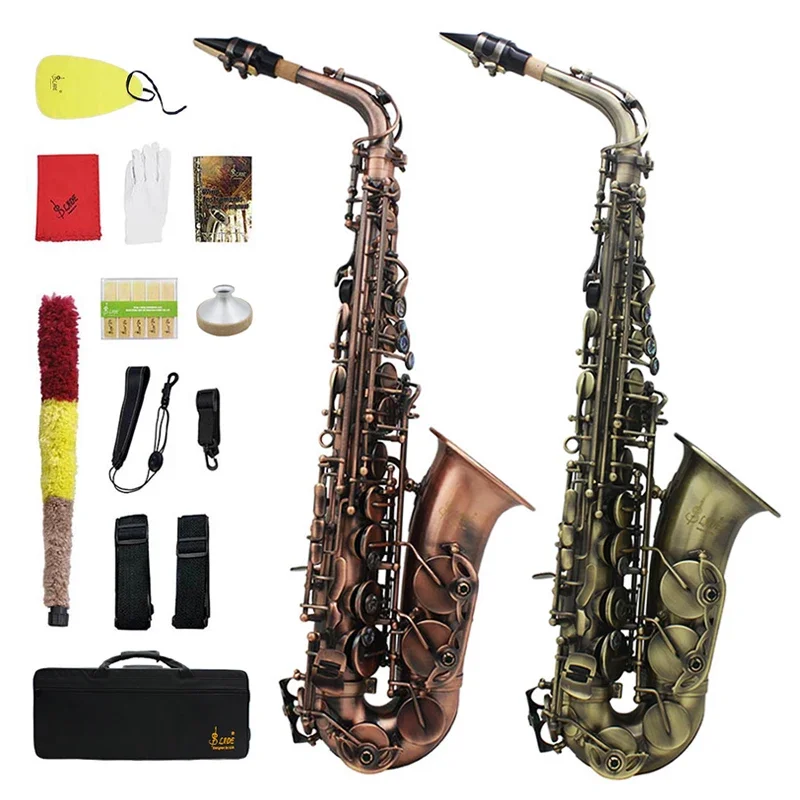 SLADE Eb Types Cyan-blue Red Imitate Classical Antique Style Alto Tenor Saxophone Professional Instrument With Case Bag