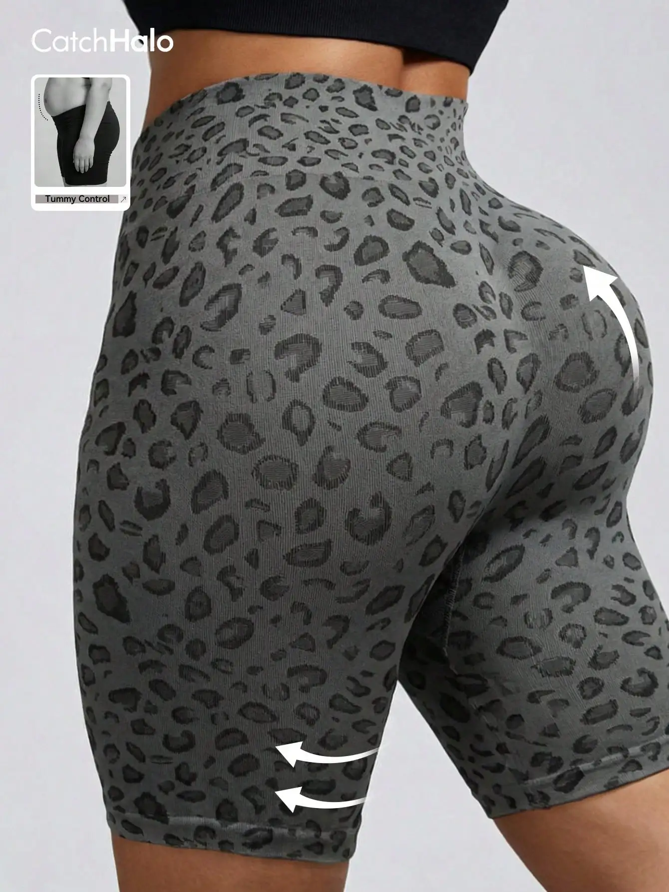Women Plus Size Seamless Yoga Shorts Leopard Print High Waist Tummy Control High Stretch Biker Shorts For Gym Workout Fitness