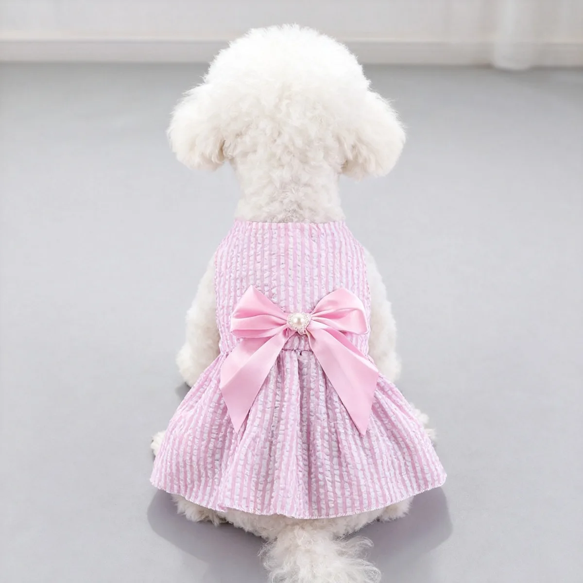 Kawaii Vertical Striped Summer Pet Clothes Soft with Bow Pet Dog Skirt Elastic Thin Dog Princess Dress