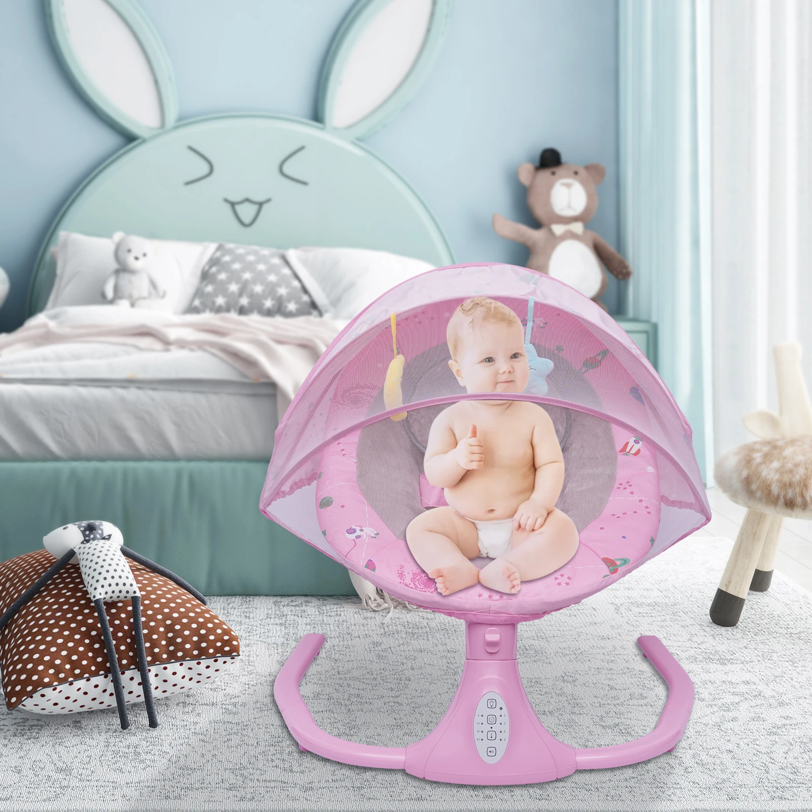 Balanço do bebê elétrico Rocker Bouncer com assento ajustável, controle remoto, Bluetooth, 0-20 meses