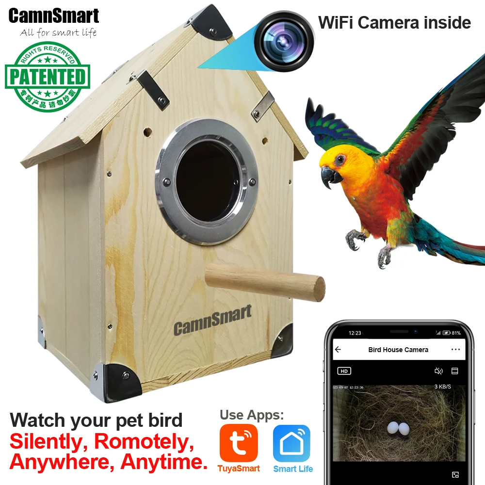 4MP Tuya Bird Cage equipped with WFI Camera Natural Wooden Large House for Baby Parrot Nest view Breeding Rest Smart Pet Product