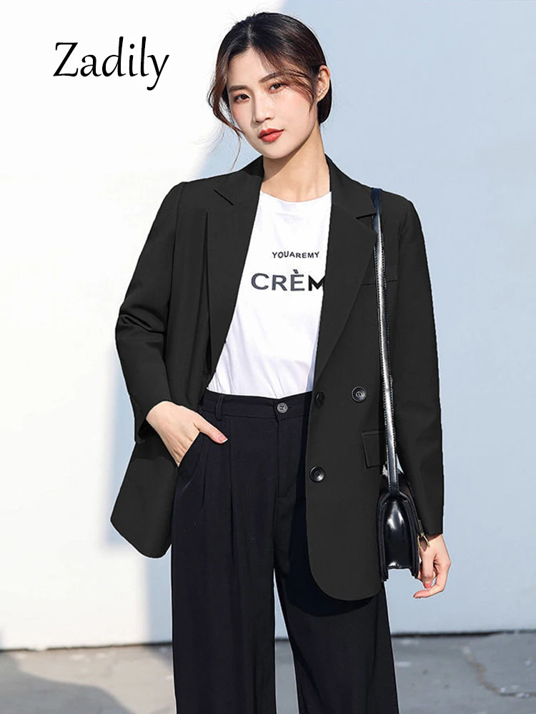 Zadily 2024 Spring Office Lady Long Sleeve Women Black Basic Blazer Korea Style Button Up Work Suit Winter Female Coat CLothing