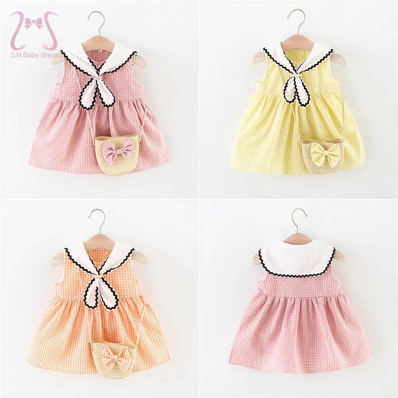 

2Pcs/Set Summer Baby Girl Dresses Fashion Sleeveless Toddler Children Clothes Suit Plaid Kids Costume 0 To 3 Years Old