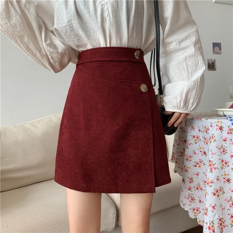 High Waist A-Line Chic Skirt Women's Spring Autumn Woolen Wrap Around Skirts Belly Covering Vintage Short Skirts Streetwear D826
