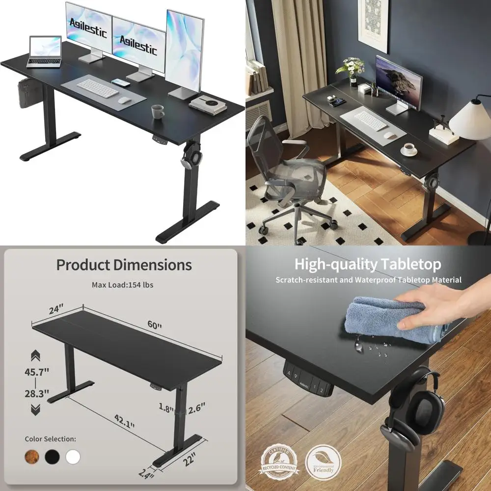 โต๊ะทำงานไฟฟ้าปรับระดับได้ขนาดใหญ่ 60x24 นิ้ว สำหรับใช้ในบ้านและสำนักงาน ดีไซน์ Risi