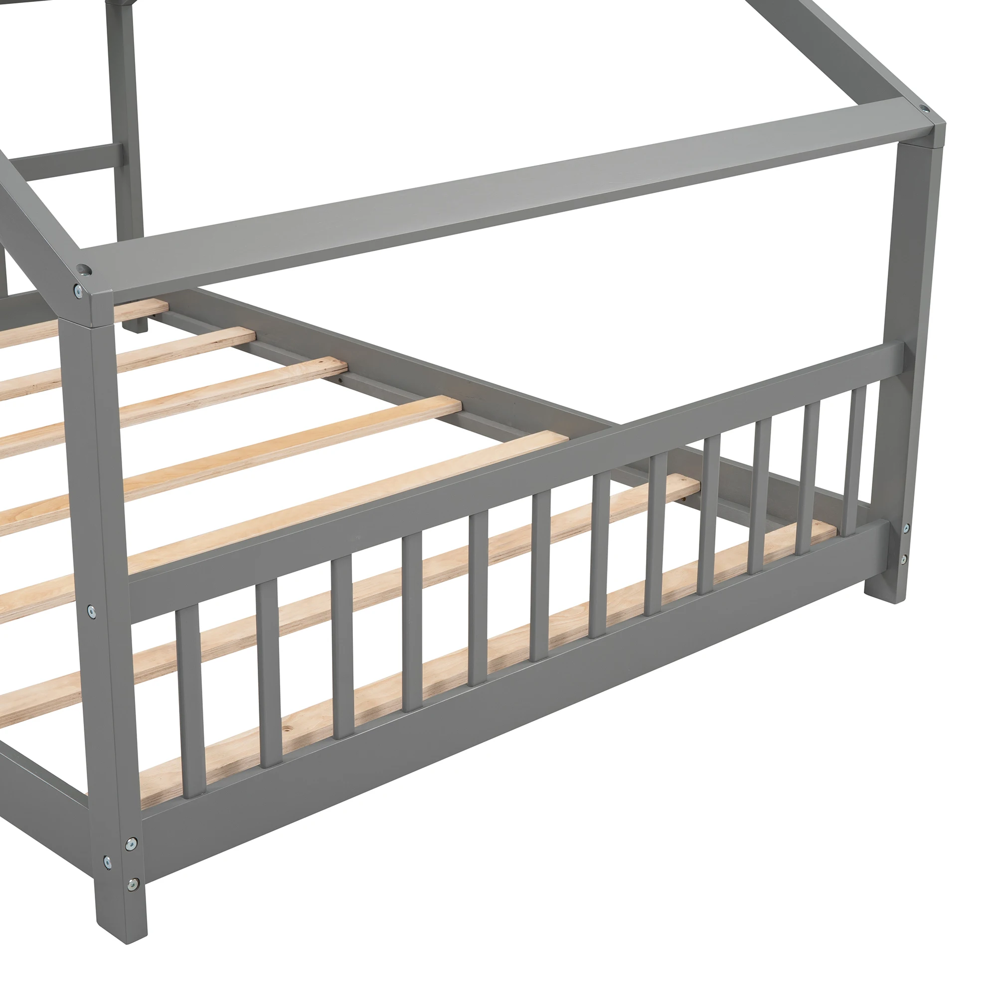 Sturdy Twin Size House Bed Frame with Two Drawers and Full Size Trundle Bed