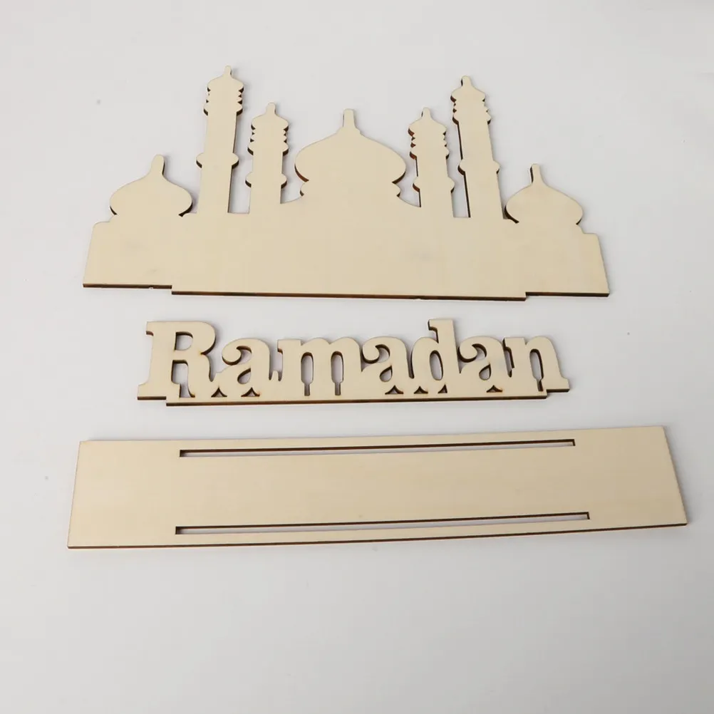 1Pcs Wooden Eid -Fitr Ramadan Ornament Natural Wood Home Festival Decoration DIY Craft Unique High Intensity Piece for Party