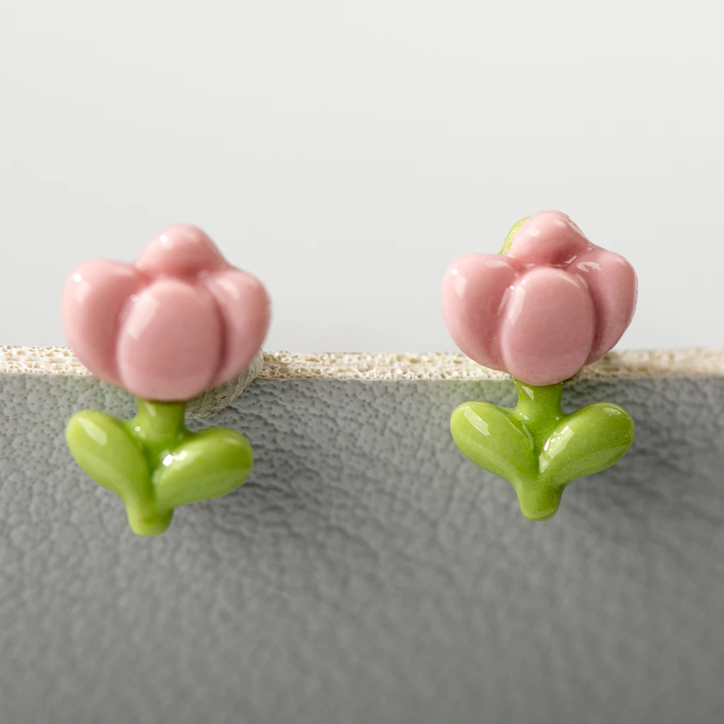 Multicolor Small Tulip Flower Ceramic Stud Earrings Anti-allergic Steel Needle Gift Ornament Luxury Z604