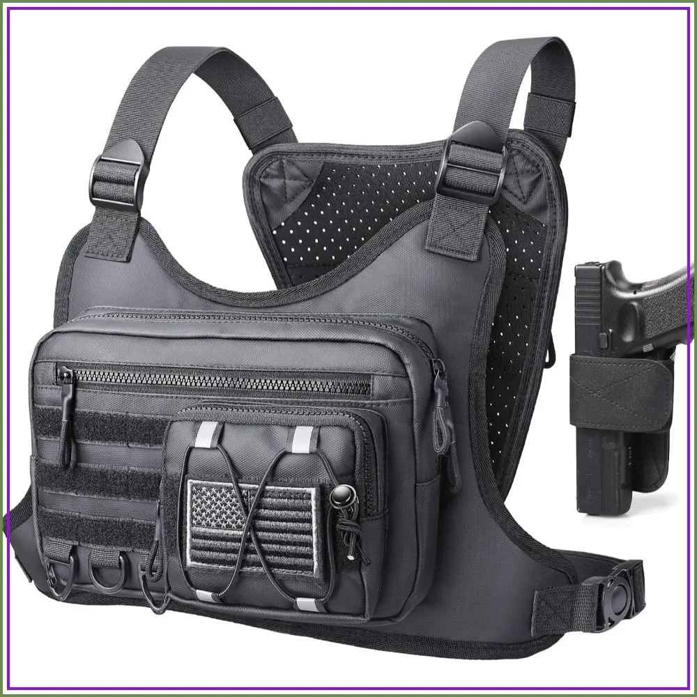 

Men Women Tactical Chest Rig with Holster, Sport Chest Pack for Outdoor Running Hiking Cycling Travel EDC