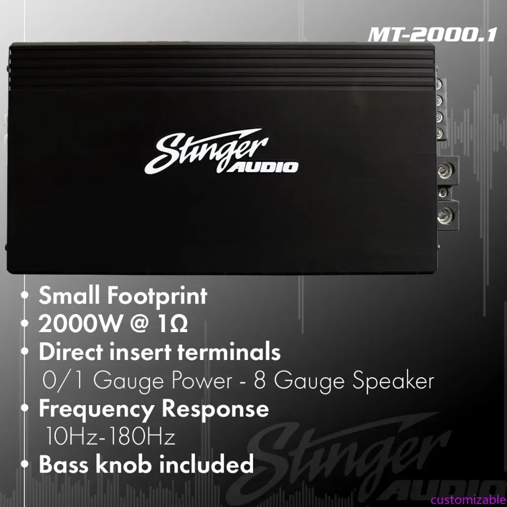 الصوت MT20001 1-قناة قطعة واحدة 2000 واط RMS مضخم صوت السيارة مع مقبض جهير للتحكم عن بعد، الفئة D، Hexfet Mosfe #1