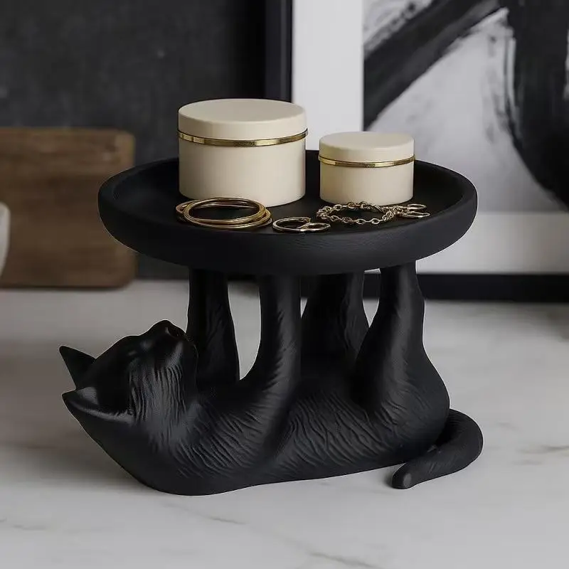 3D Printed Cute Cat Jewelry Storage Tray, Creative Desktop Ornament, Earring Ring Cosmetic Organizer Display Dish