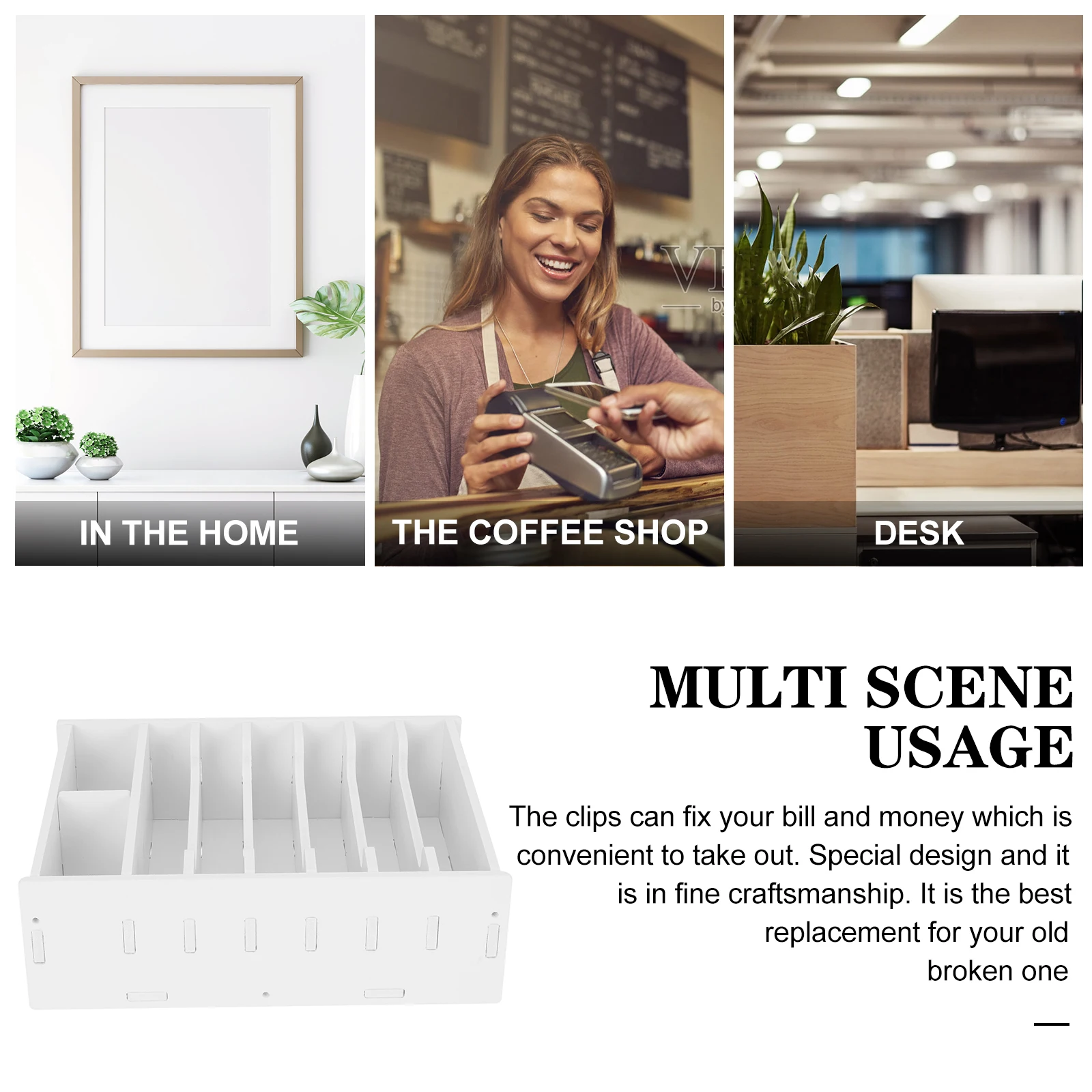 ماكينة تسجيل المدفوعات النقدية، صينية خشبية متعددة الأقسام، منظم درج النقود، حامل العملات المعدنية، صندوق تخزين المال لاستخدام المتجر #6