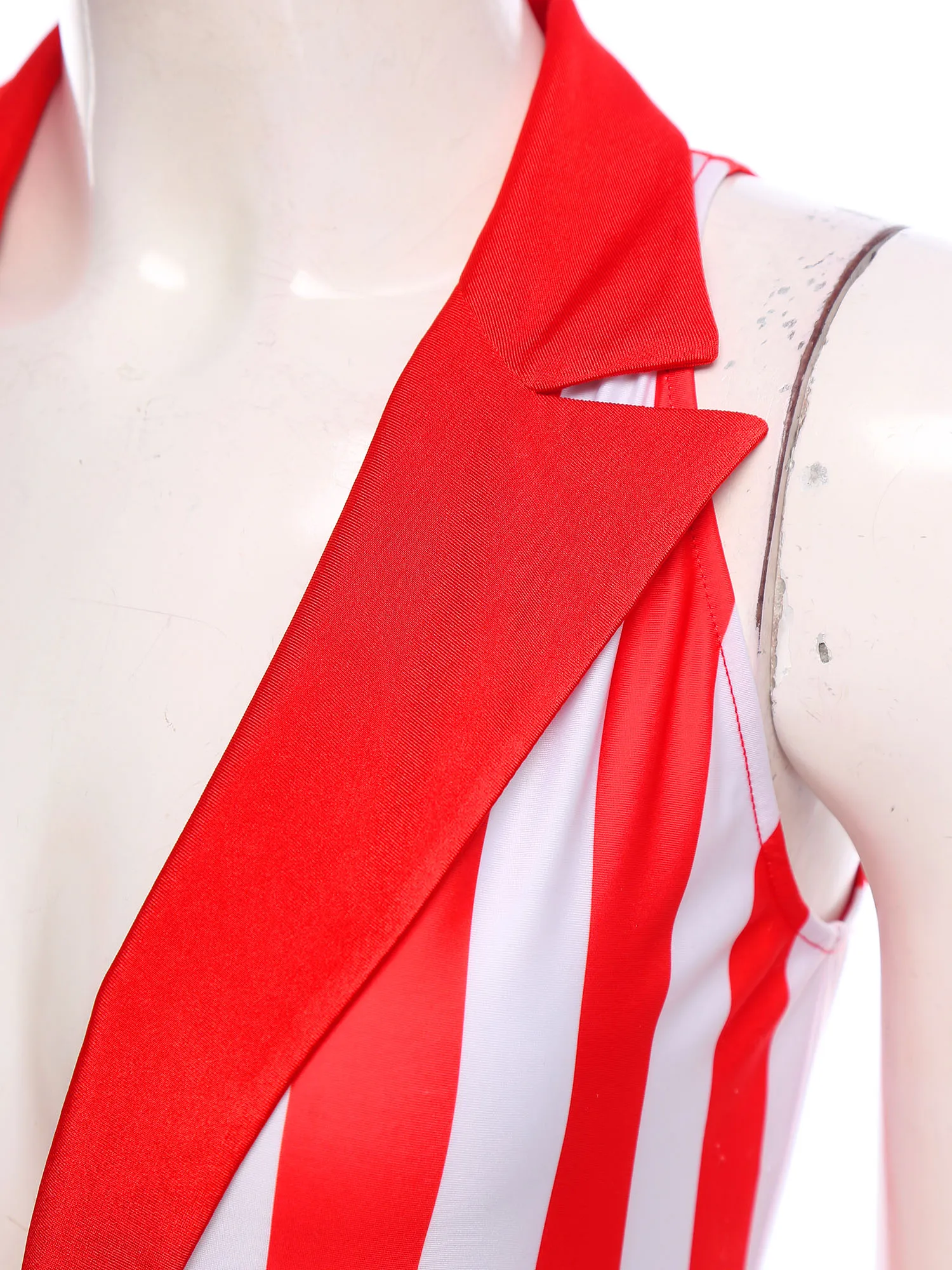 Sexy Womens Summer Striped Bodysuit Notch Lapel Plunging Sleeveless Contrast Color Leotard Jumpsuit for Raves Beach Pool Party