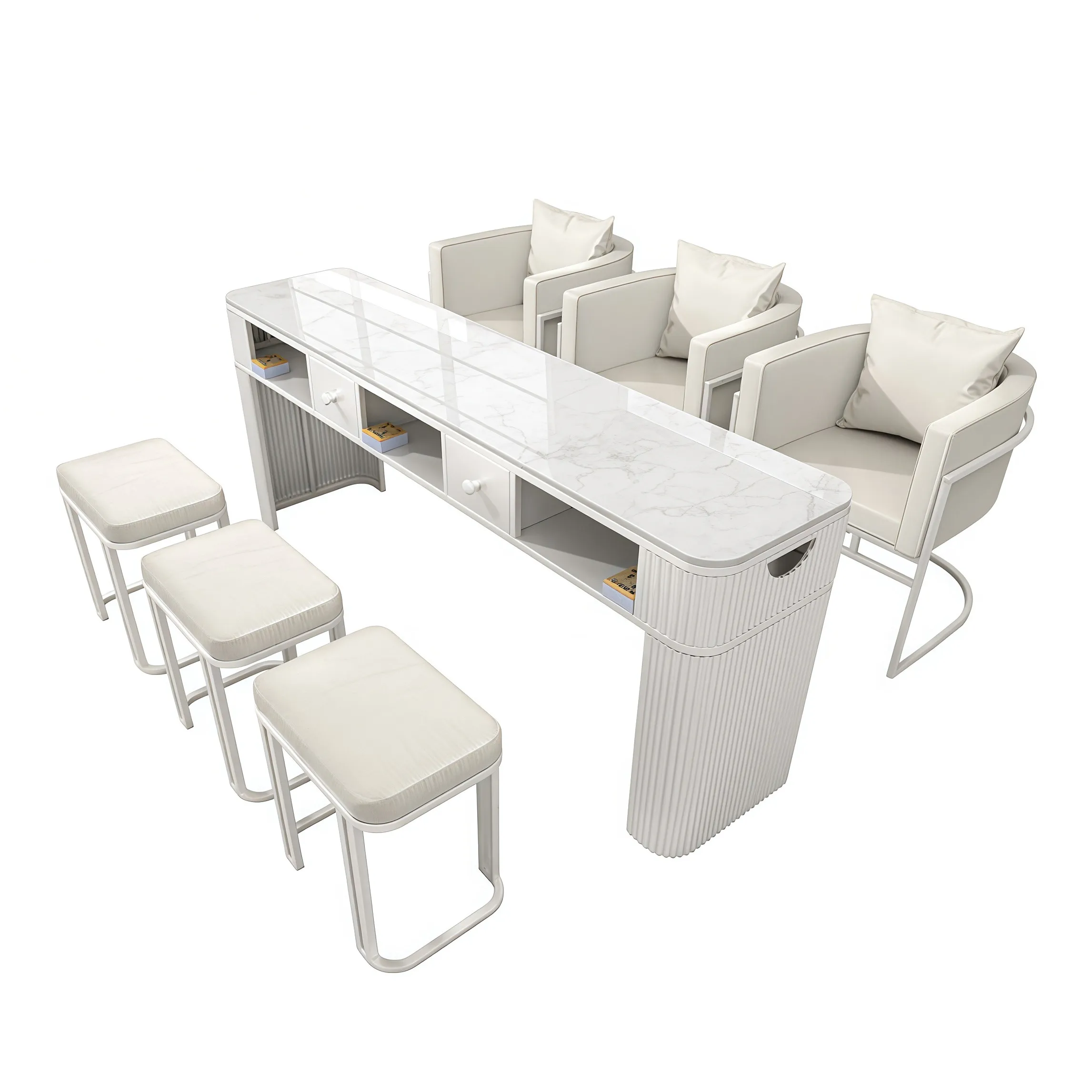 * Salon Furniture Nail Shop Iron Large-Capacity Office Beauty Marble Easy to Clean Nail Table with Vacuum