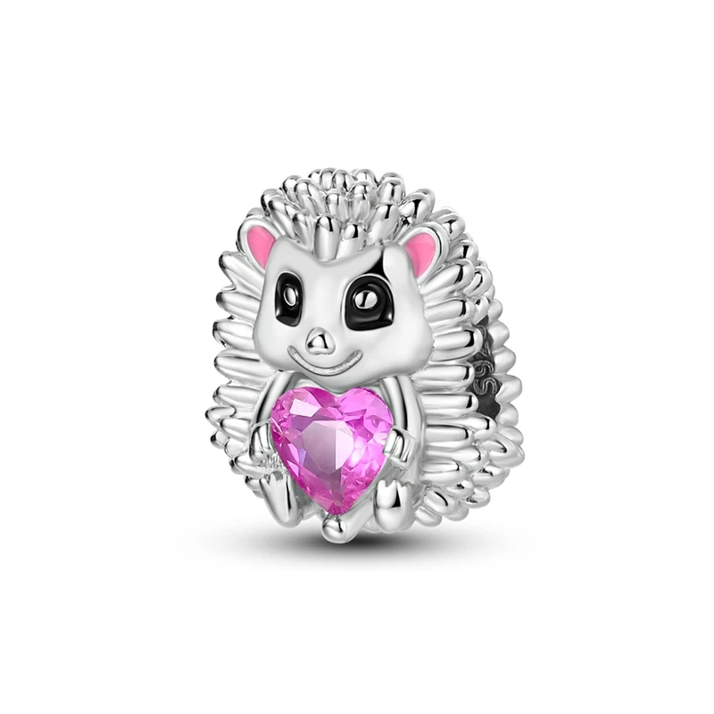 

Special 925 Sterling Silver Large Eyed Hedgehog With Pink Heart Charm Fit Pandora Bracelet Girl's Birthday Surprise Jewelry Gift