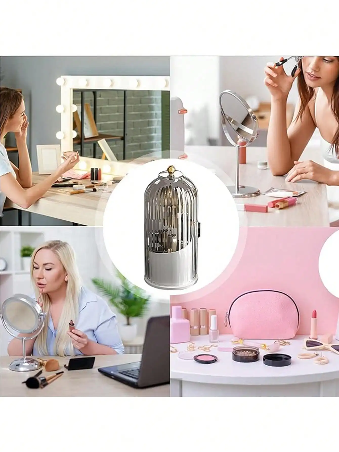360 °   منظم المكياج الدوار |   تخزين مستحضرات التجميل الدوارة مع صواني قابلة للإزالة |   محمول للسفر والحمام