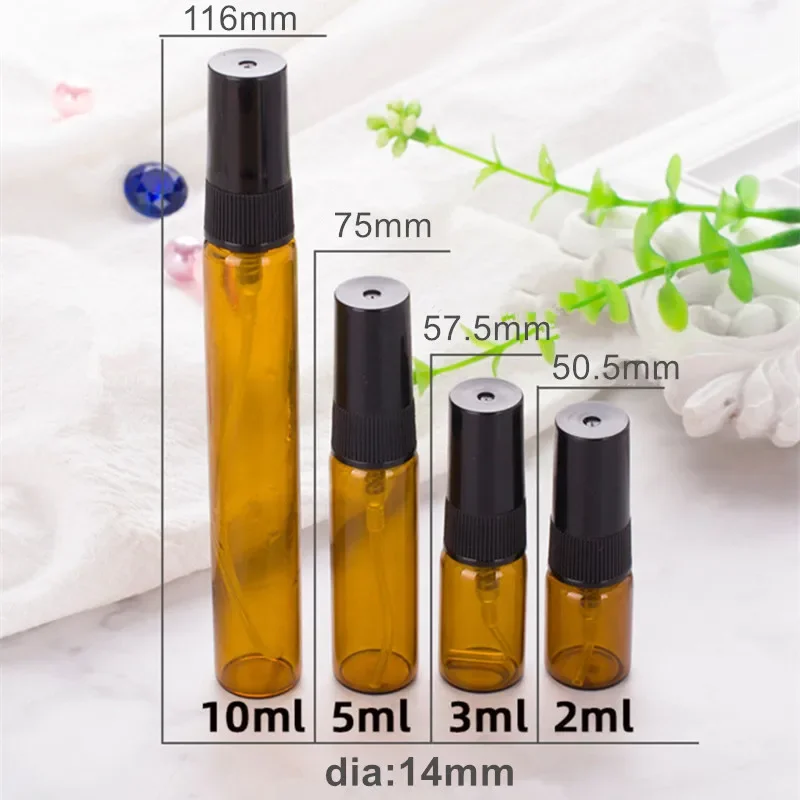 50pcs/lot 2ml 3ml 5ml 10ml Amaber Perfume Glass Bottle Portable Empty Cosmetics Bottles Mini Sample Thin Glass Vials