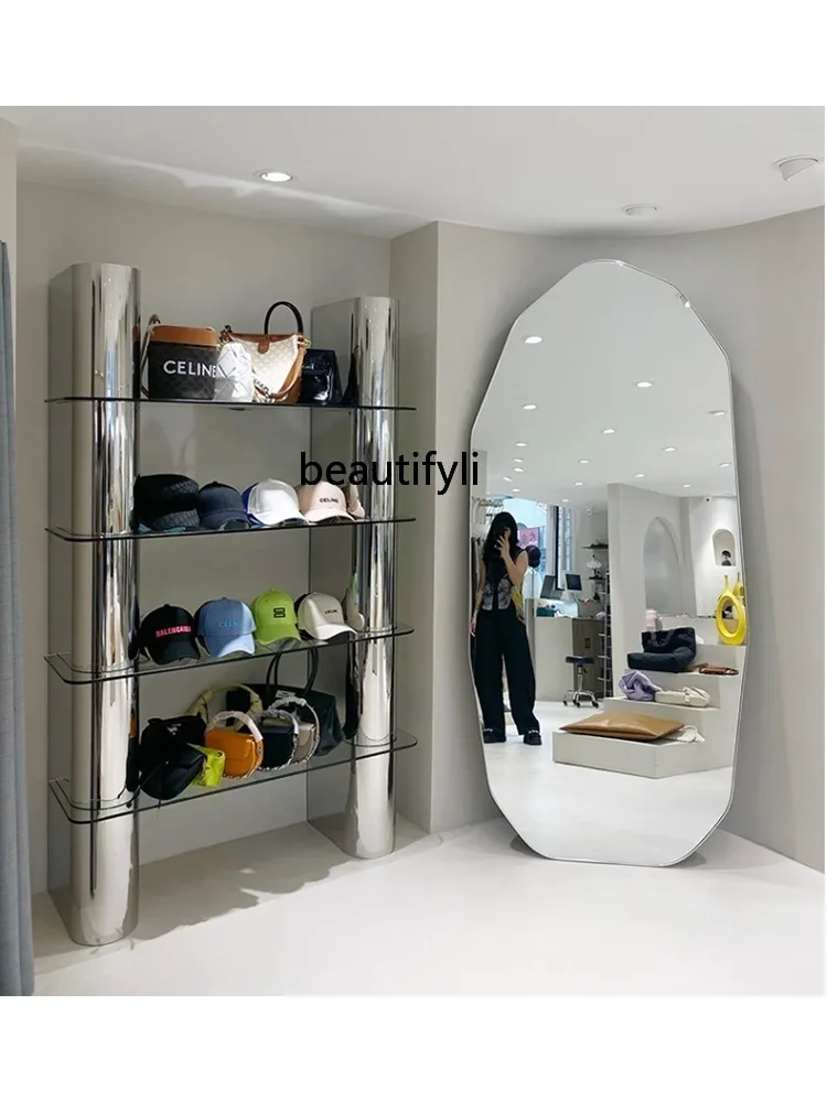 Clothing Store Water Table Display Buyer Decorative Shoe Bag Shelf Island Shelf Stainless Steel Glass Display Stand