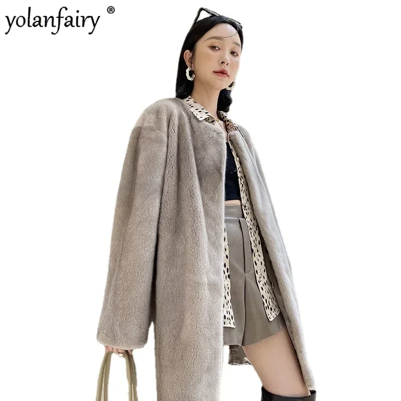 

High-quality Purple Label Mink Fur Coats Women 2022 Sale New Midi Long Round Neck Full Mink Fur Jacket Winter Coat Women FCY4067