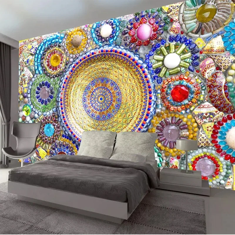 Custom Any Size 3D Waterproof Wall Cloth European Retro Bohemian Jade Mural For Living Room Bedroom Sofa Covering Wallpaper
