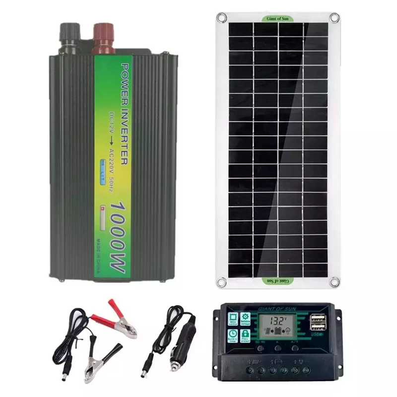 220V 30W Solar Panel Battery Charger 1000W Inverter USB Kit Complete 10A Controller Solar Power System-A