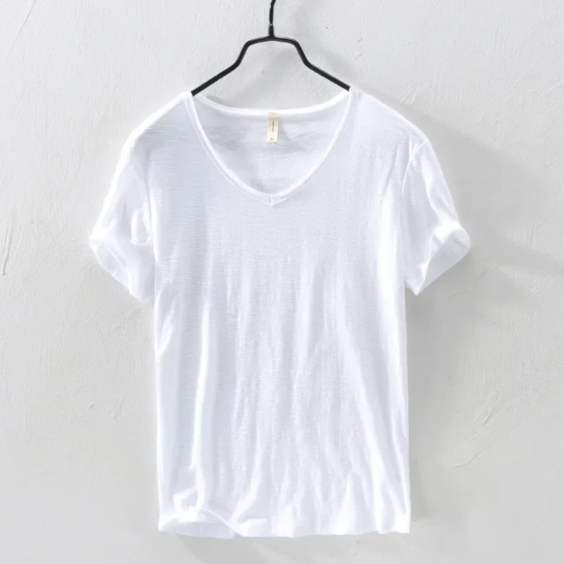 2026 Brand New Mens T-shirt Bamboo Cotton Thin Breathable Slim Men T Shirt Casual Solid Color Short Sleeve Tops Tees for Male image 2