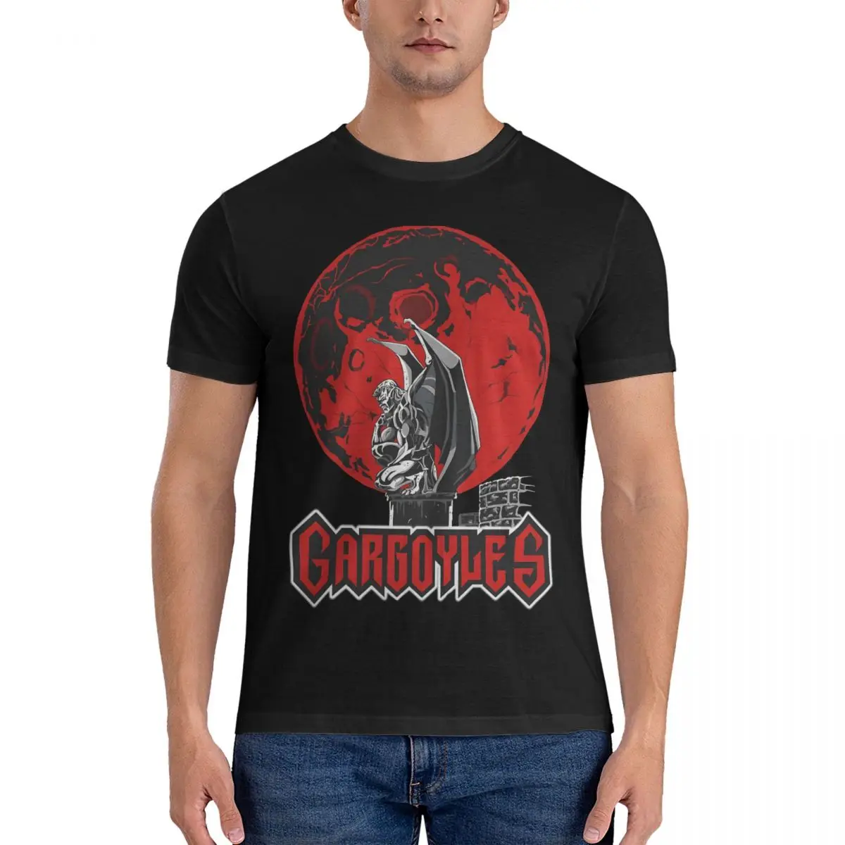 Gargoyles Red T-Shirt for Men Gargoyles Casual 100% Cotton Tee Shirt Crewneck Short Sleeve T Shirts Adult Clothes