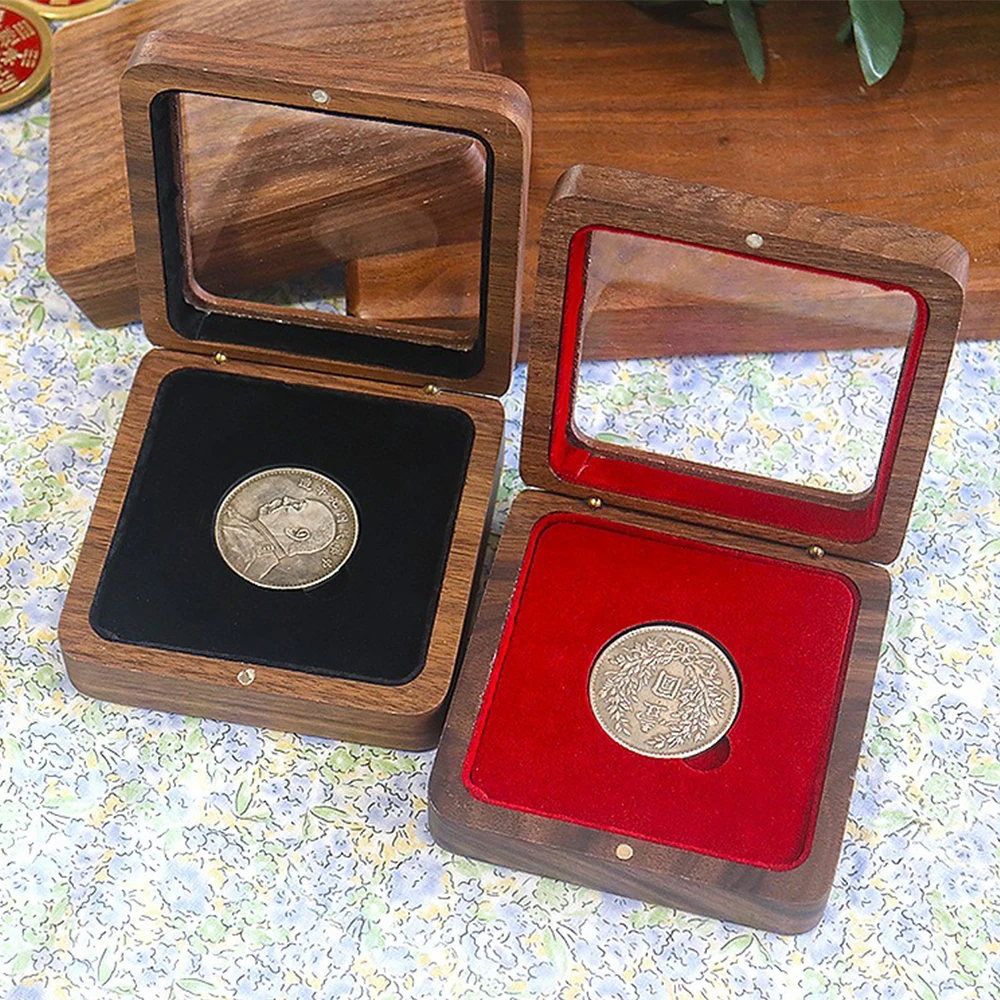 

Travel Flip Cover Commemorative Coin Collection Box Dustproof Portable Transparent Cover Badge Retro Box Copper Coin Storage Box