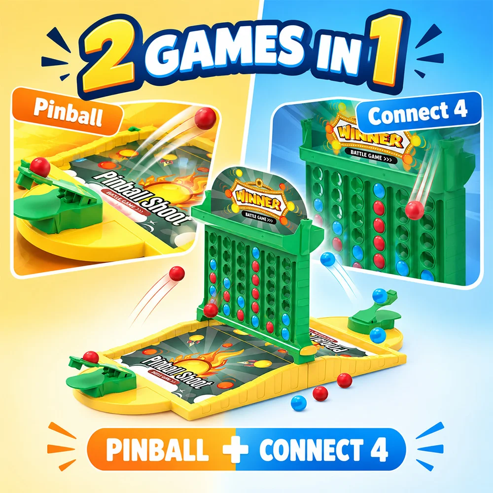 2 in 1 Tabletop Board Game, Pinball Shooting & Connect 4 Game, Double Player Battle Desktop Toy, Interactive Strategy Puzzle Game, High Quality ABS Plastic, Family Party Game, Birthday Holiday Gift for Kids Adults