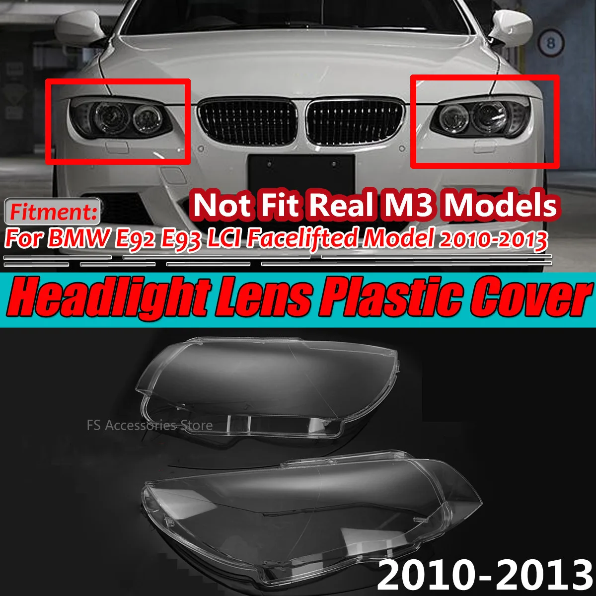 2010-2013 Headlight Lens Cover For BMW 3 Series E92 Coupe / E93 Convertible Replacement Headlight Lamp Plastic Shell Cover Lens