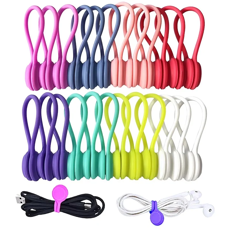 3pcs Silicone Magnetic Cable Ties Silicone Management Ties Magnet Twist Ties Reusable Clips Bundling Organizing Headphones Cord