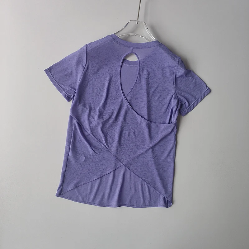 Yoga-Kleidung Damen-Bluse Kurzärmeliges Hohlkreuz Dünnes Netz Schöner Rücken Oberteil Schlankes Fitness-Sport-Top – Detail 11
