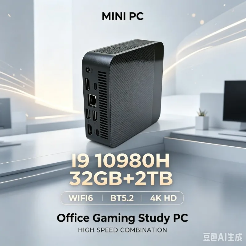 High Speed Mini PC Intel I9‑10980H 16GB+2TB SSD WiFi 6 Display Windows 11 Portable Mini Desktop PC for Work Gaming Study