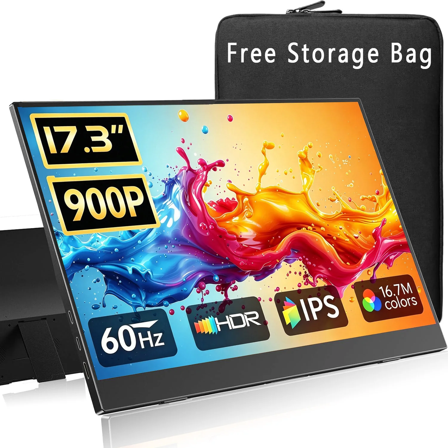 17.3 Inch HD 1600*900P Portable Monitor 72%sRGB IPS VESA With Type-C Mini HDMI For Laptop Phone TV XBox Dack Mac PS4/5 Switch