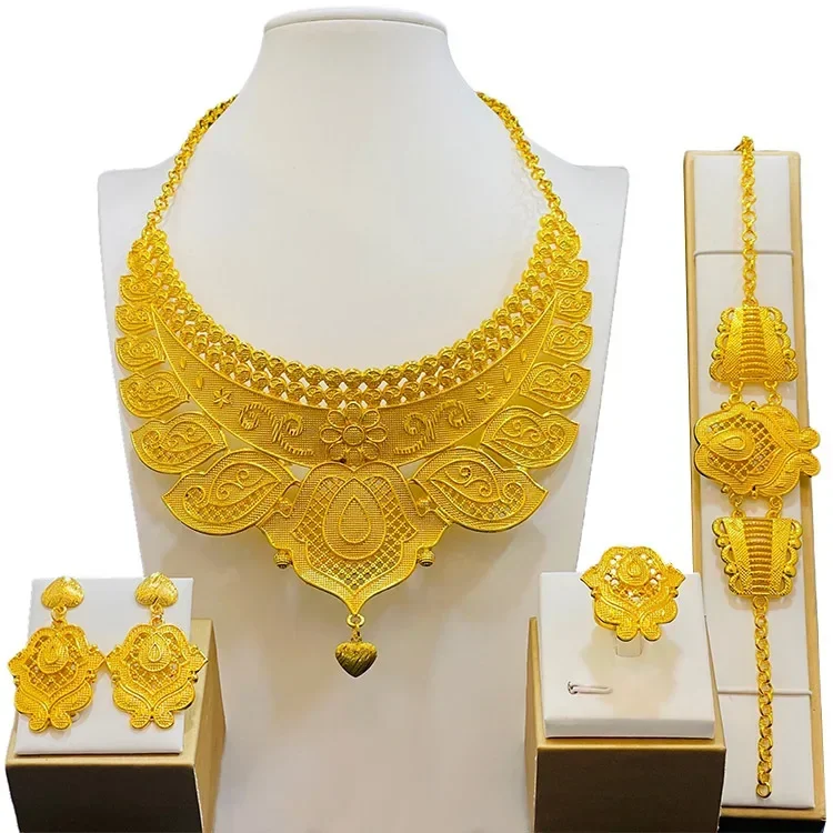 African Dubai Thailand 24K Gold Plated Bead Necklace Bracelets Set Indian Bridal Accessories Gifts Luxury Jewellery Necklace