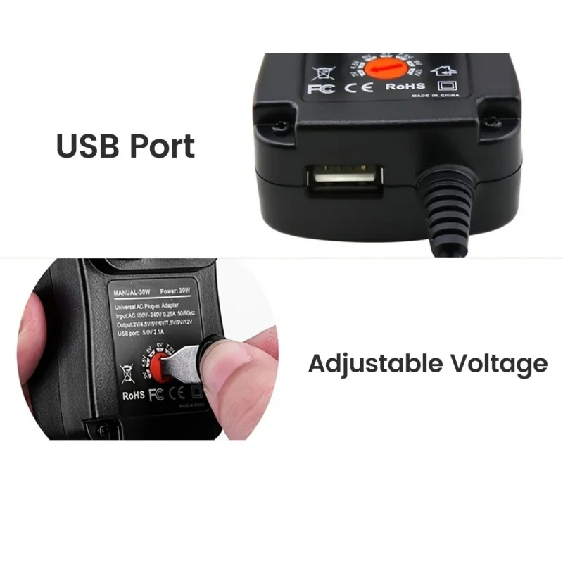 1pcs  3V 4.5V 5V 6V 7.5V 9V 12V 2A/2.5A AC/DC Adapter EU Adjustable Power Adapters USB Universal Charger Switch Power Supply