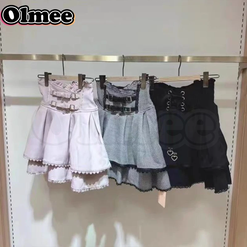 [Olmee] Jirai Kei Mine Series Double Layer Skirt Dress Belt Heart Japanese Mass-Produced Pink y2k Kawaii Sweet My Love Girl