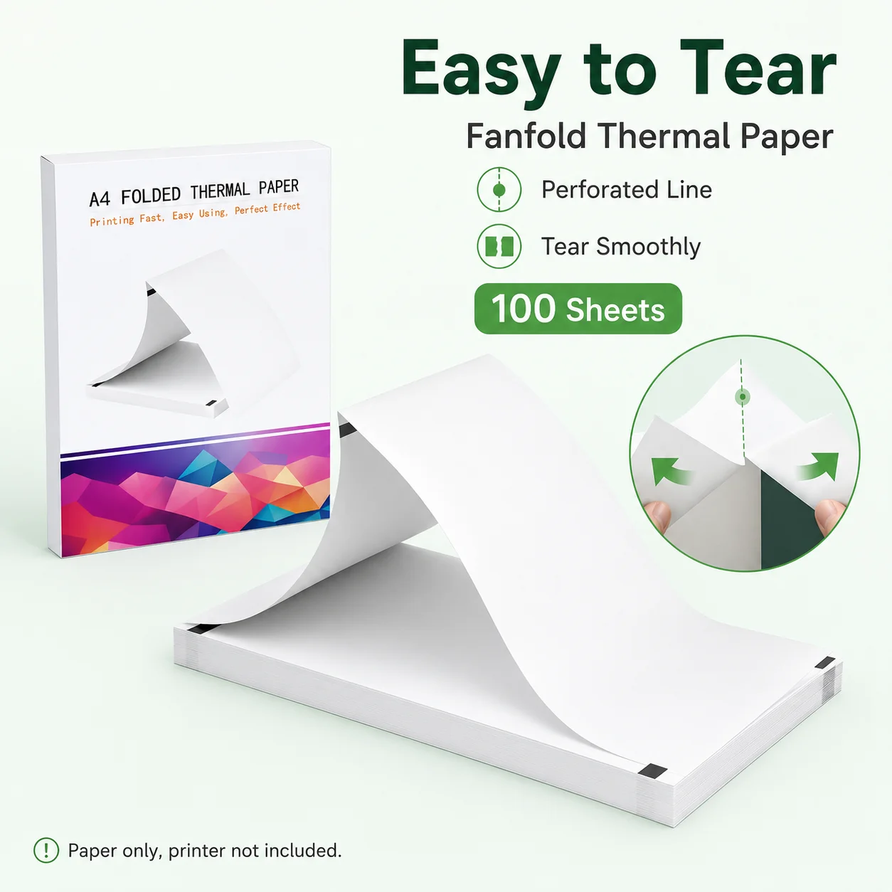 A4 Thermal Paper Stock - Easy to Use Inkless Printer Notes Folded Direct Sheets White 10-Year Storage Life