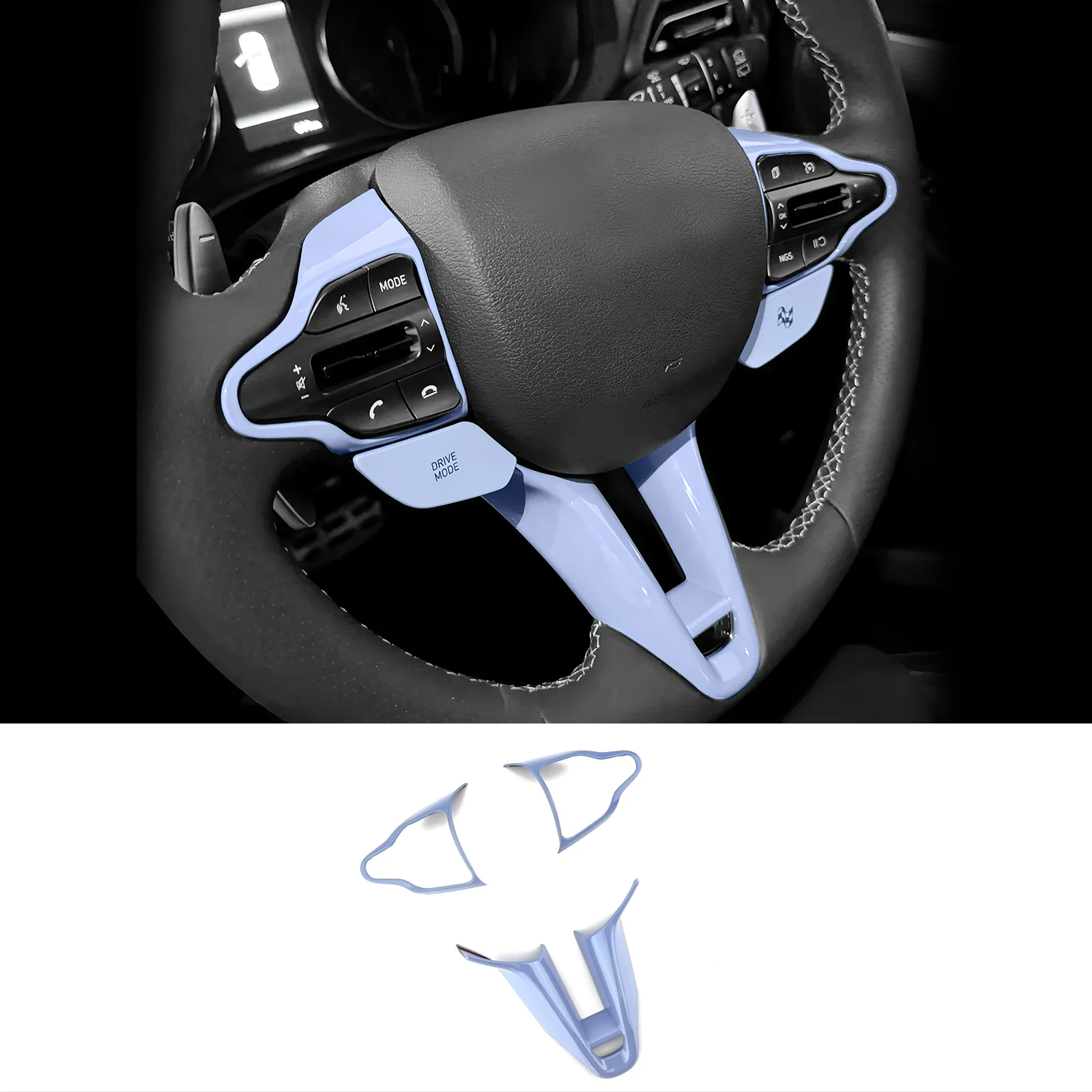 

3 шт./компл., синяя накладка на кнопку рулевого колеса для Hyundai I30N Veloster N 2018-2023