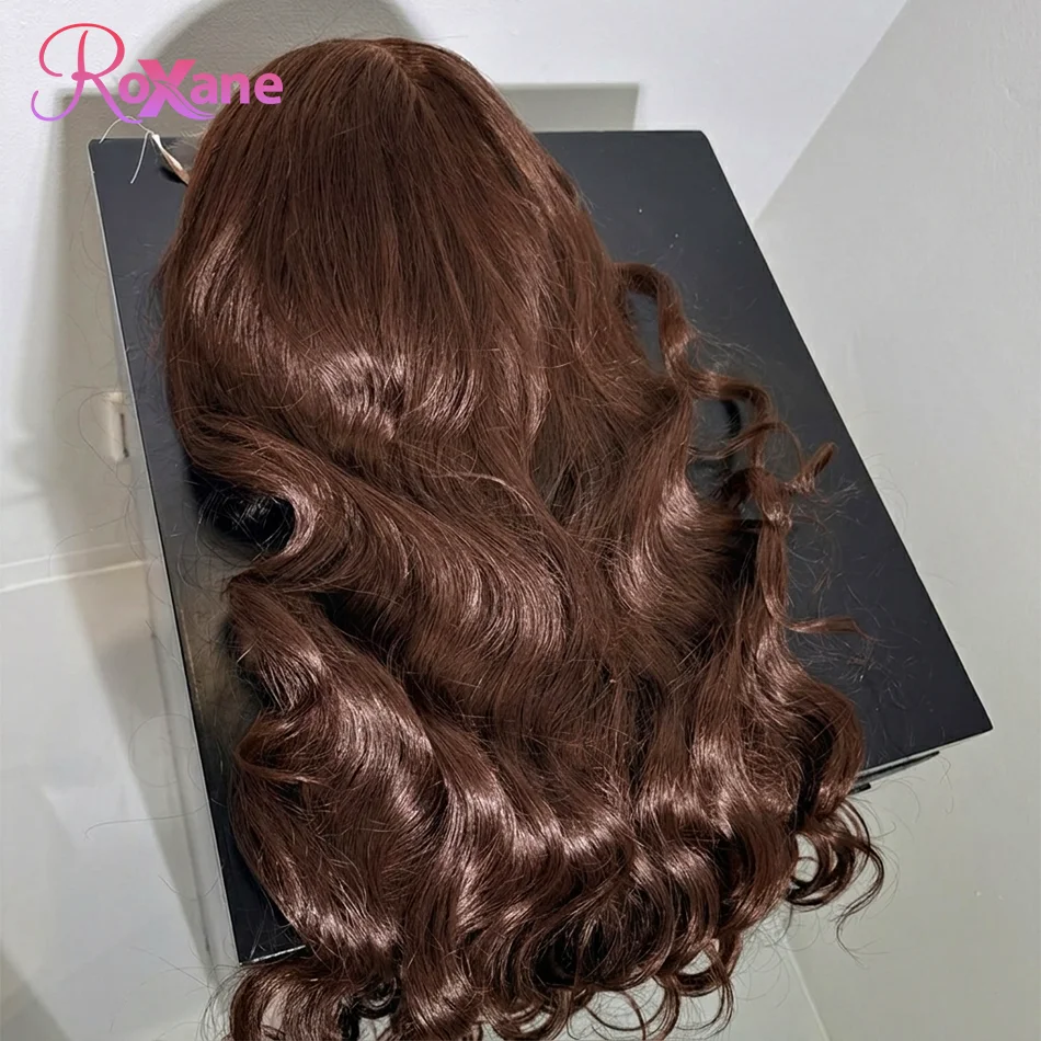 

Парик Roxane Chocolate Brown Body Wave 13X4 с прозрачной кружевной передней частью 13x6 HD, предварительно прорезанный, окрашенный, из натуральных человеческих волос