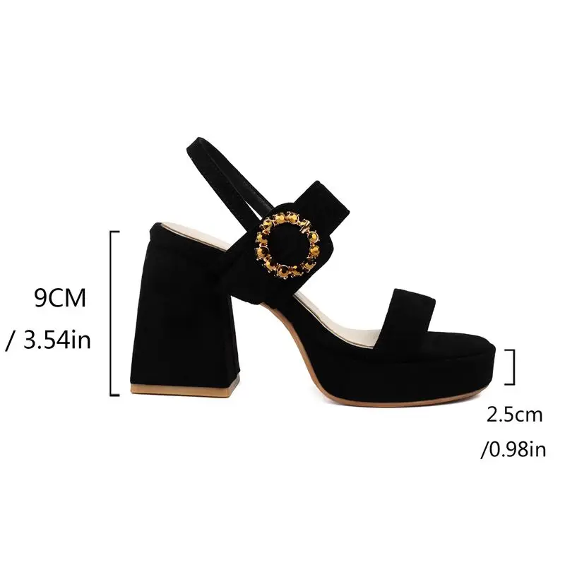 REAVE CAT Spring Women Sandals Chunky High Heels 9cm Platform 32 33 Big Size 45 46 Flock Suede Buckle Strap Fashion Party Shoes