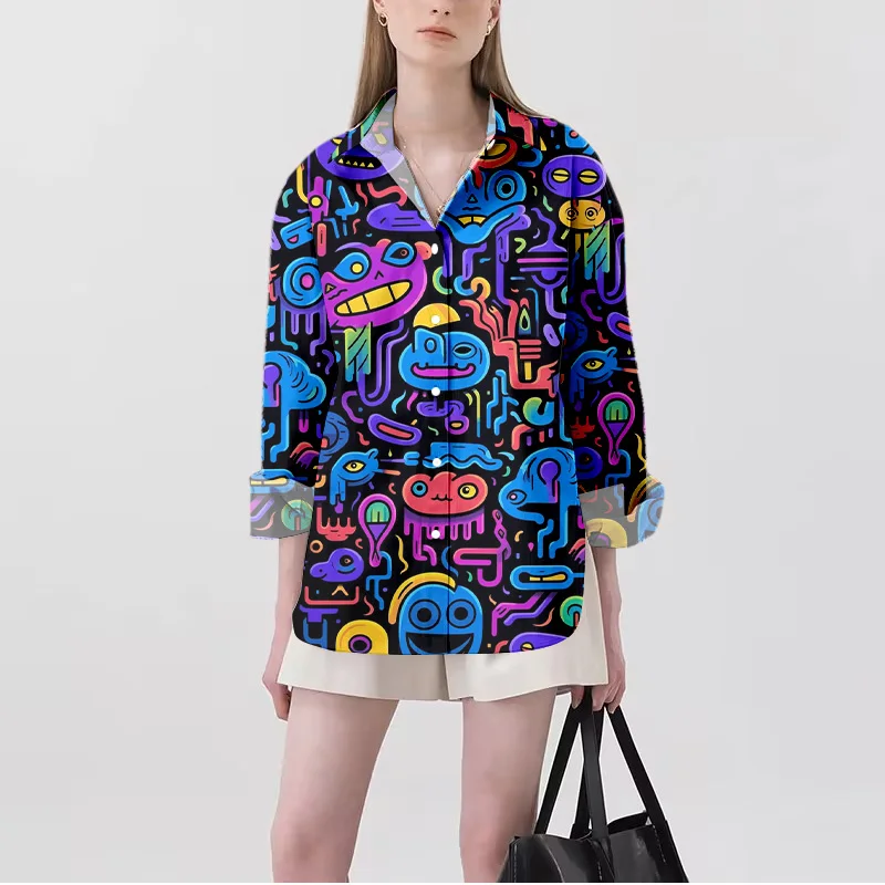 Fun And Creative Casual Shirt Women's Colorful Shirt Autumn Retro Shirt Long Sleeved Design Oversized Clothing Daily Vacation