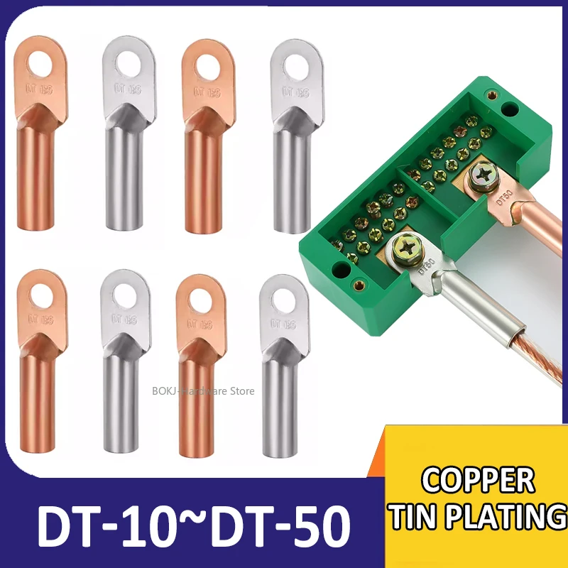 DT series copper nose connecting terminal Tin Plated copper wire Cable connector DT-10/16/25/35/50