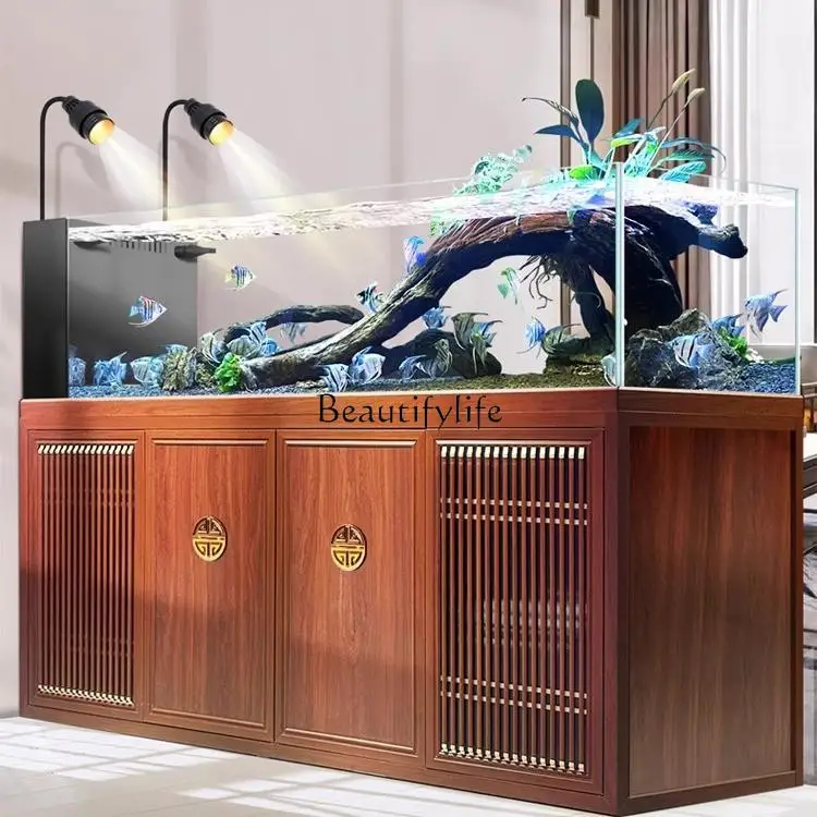 

New Chinese-style household living room fish tank ultra-white glass office floor bottom filter free of water change