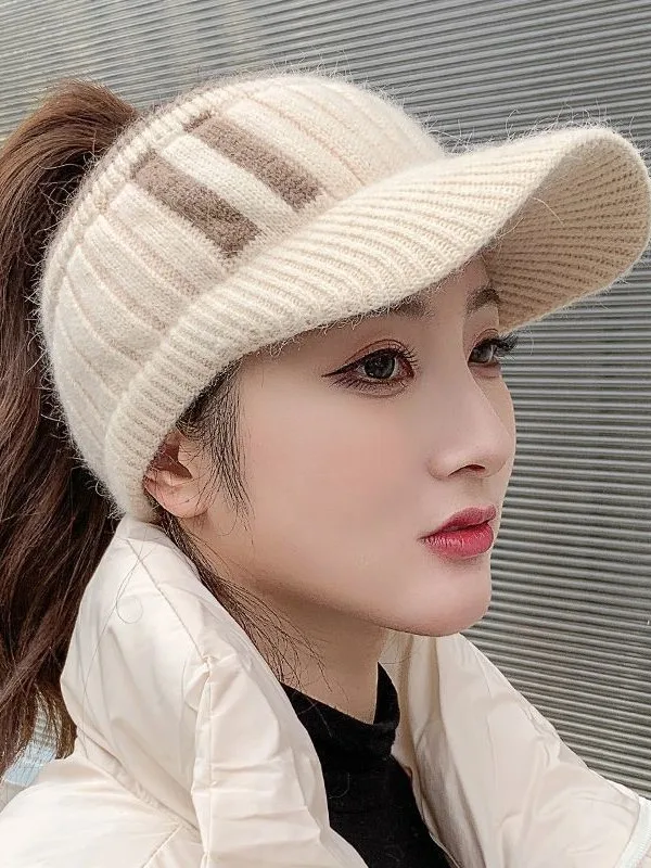 Thickened Lamb Fur Baseball Cap Empty Top for High Ponytail Autumn Winter Warm Duckbill Cap Unisex Long Brim Hat Running Cap